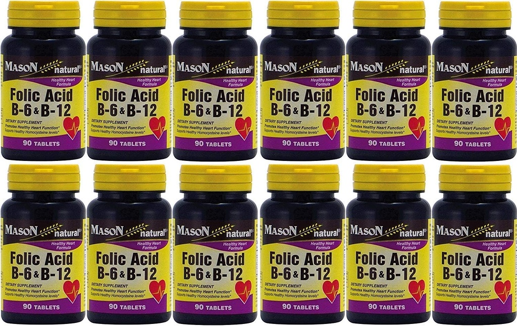 Mason Vitamin Folic Acid B-6 & B12 Heart Health Formula 90 Tablet per Botol Paket 12 Total 1080 Tablet