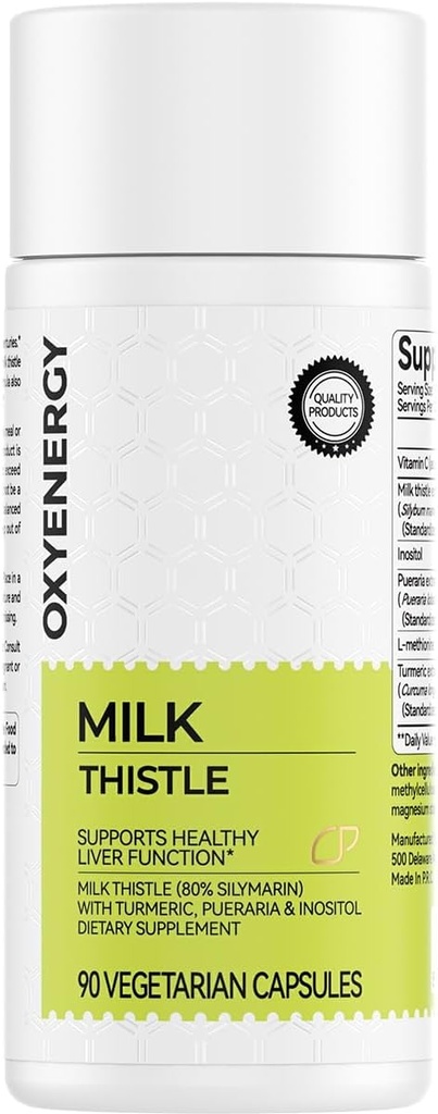 OxyEnergy Silymarin Milk Thistle 300mg Extract met vitamine C, Inositol & Pueraria, lever detox & Repair Ondersteuning, Antioxidant Ondersteuning, 90 Vegetarische Capsules
