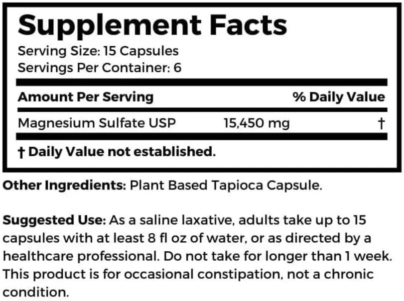 SULFATO de magnésio (Sal Epsom); Vegetariano, 1030 MG 100 Tapioca CAPS