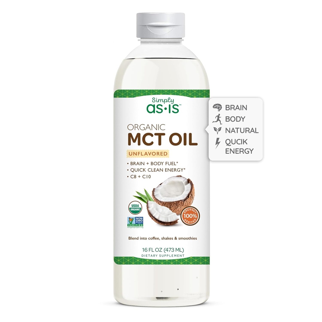 פשוט כמו-is | שמן MCT C8 & C10 | Unflavored | 100% מ- non-GMO קוקוס | Perfect for Morningקפה | Quickנקי אנרגיה | 16 oz