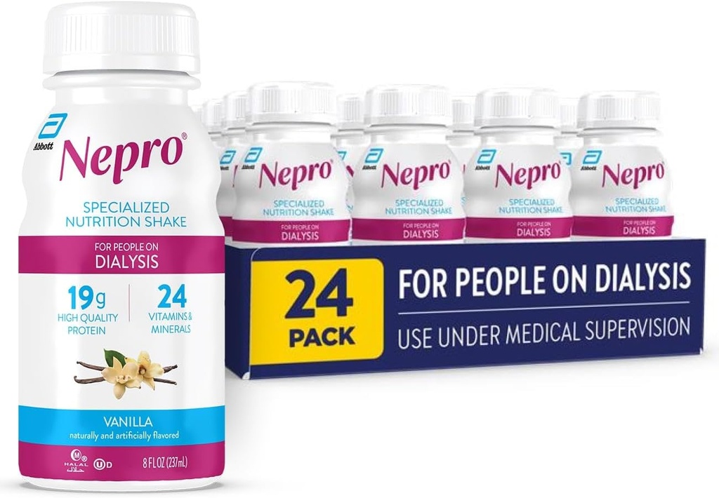 Nepro Nutrition Shake for People on Dialyysi, 19g Protein, 420 Calories, Vanilla, 8 fl oz, 24 kpl pakkaus