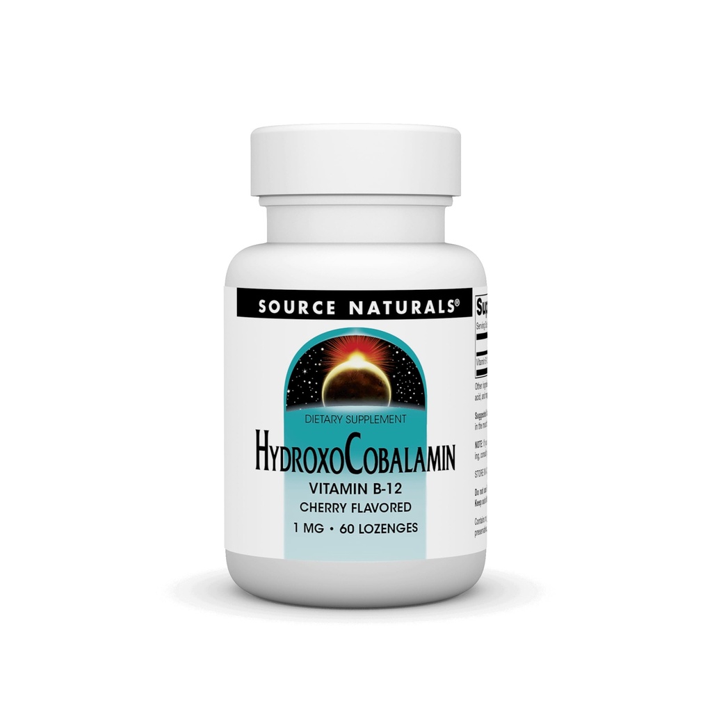 Source Naturals, Vegan HydroxoCobalamin - 1 mg - 60 Lozenges | Vitamin B-12 | Cherry Flavored