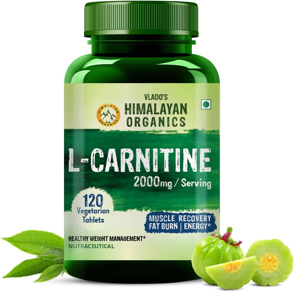 Himalaiako organikoak L-Carnitine L-Tartrate Green Tea Extract 2000 Mg | Osasuntsu Weight Management | Laguntzak Muscle Recovery, Boost Energy, Endurance eta Fat Burn -120 Vegetarian Tablets