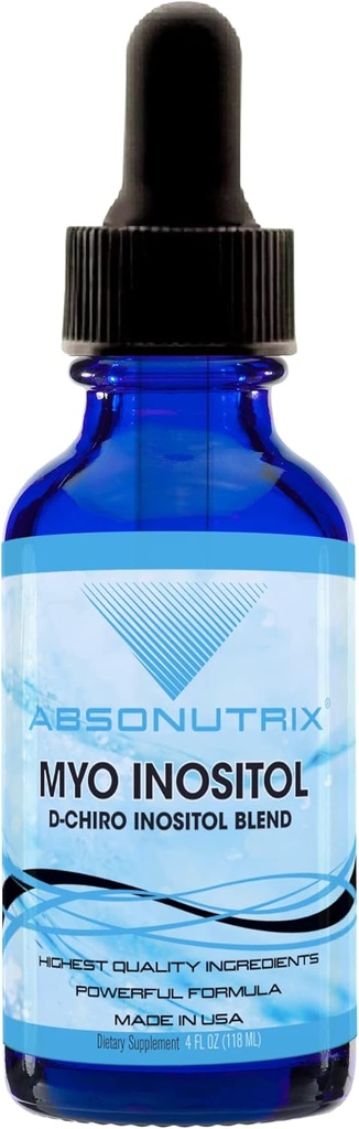 Absonutrix Myo Inositol & D-Chiro Inositol Blend 590 mg, 4 Fl Oz Drops, 200 Potent Servings, Biosability, Quick Absorption, GMP-sertifioitu, ei-GMO, julma-vapaa, valmistettu Yhdysvalloissa