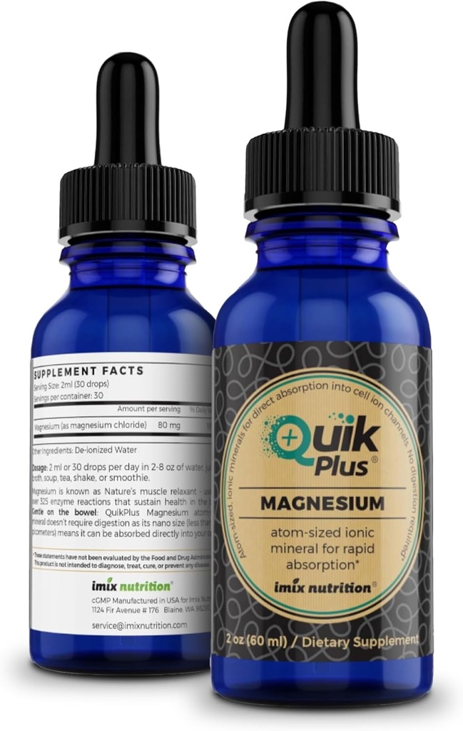 QuikPlus Liquid Mineral Supplement for Adults - Vegan, Gluten-Free, All Natural, Highly Bioavailable - 2 oz Bottle (Magnesium)