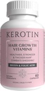 Kerotin Crecemento de cabelo Vitaminas, Suplemento de Biotina, Bloqueo DHT, Estimulador de coláxeno, para soporte de perda de cabelo, Nail & Coidado da pel, inclúe Saw Palmetto, vitamina D3 e máis - 60 pílulas (1 mes de subministración)
