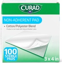 CURAD Sterile Non-Adherent Pads (Pack of 100), 3 "x4", för mild sårförband och absorption utan att sticka