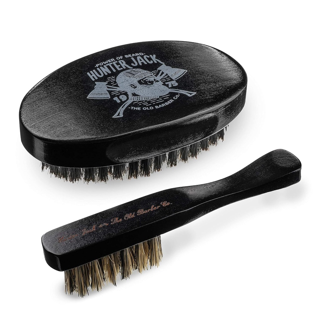 Szczotka dla mężczyzn - Natural Boar Bristle Beard Brush Kit - Szczoteczka dla mężczyzn - Premium Grooming Set by Hunter Jack