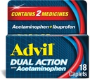 Advil Dual Dual Action Coated Caplets with Acetaminophen, 125mg Ibuprofen và 250mg Acetaminophen Per Caplet 8 giờ giảm đau - 18 giờ đếm