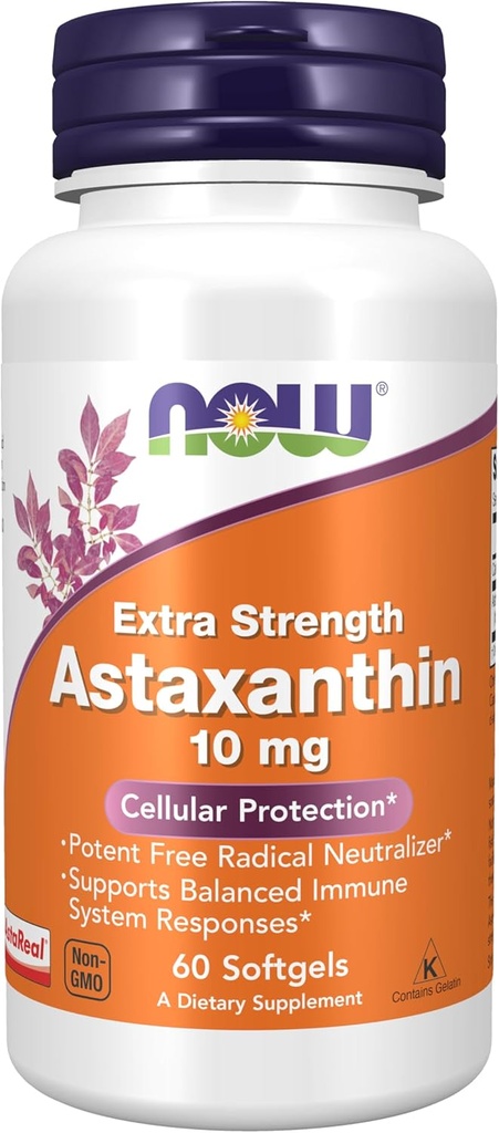 Ara menjars suplementaris, Astraxantin 10mmg, Extra força,deriva de No-GMO Haemacoccus Plúulisis Microalgae i, naturalment, té el Lutin, Cantatxanthi i Beta-Careten, 60gelis