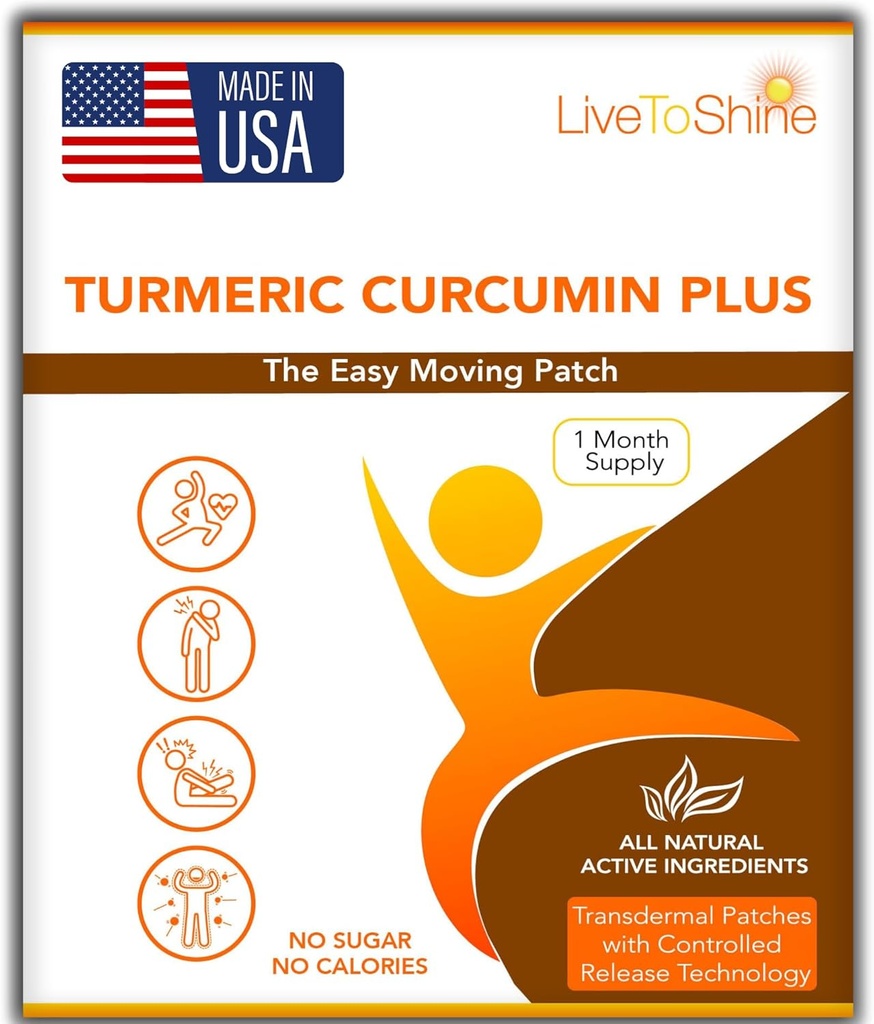 Ao vivo para brilhar Curcumin curcumin patches tópicos para homens e mulheres - 30 dias de fornecimento – EUA Made