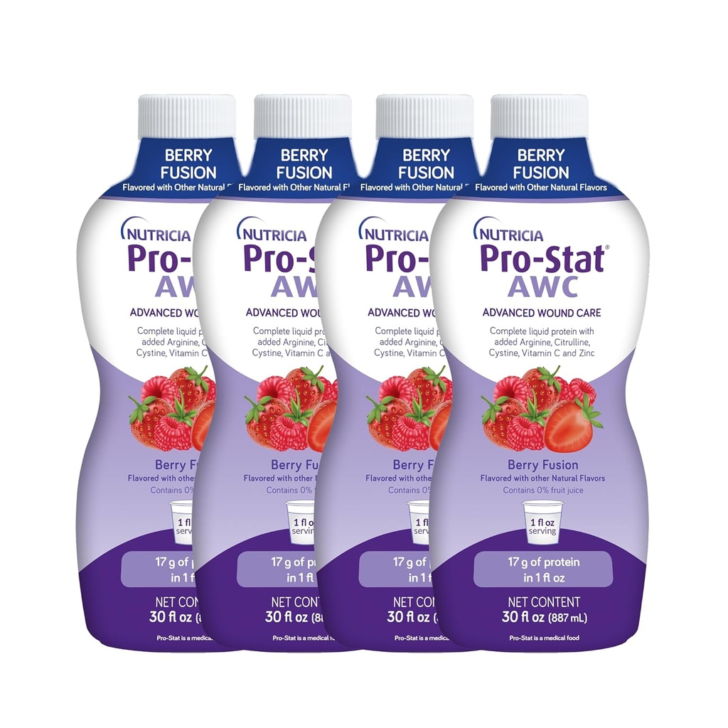 Pro-Stat Advanced Wound Care (AWC), Liquid Protein Medical Food - Berry Fusion Flavor, 30 Fl Oz botila (4ko kasua)