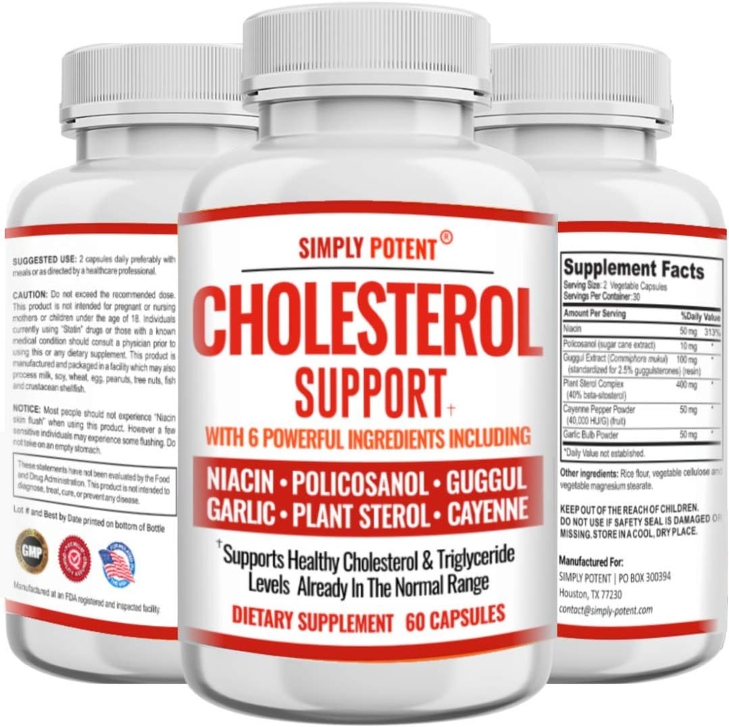 Cholesterol Snižování doplněk, který funguje, podporuje nižší vysoká cholesterol, triglycerid, LDL & zvýšit HDL přirozeně, srdce zdravé přírodní kapsle s česnekem, rostlinné steroly, Niacin, Guggul, 60 Ct
