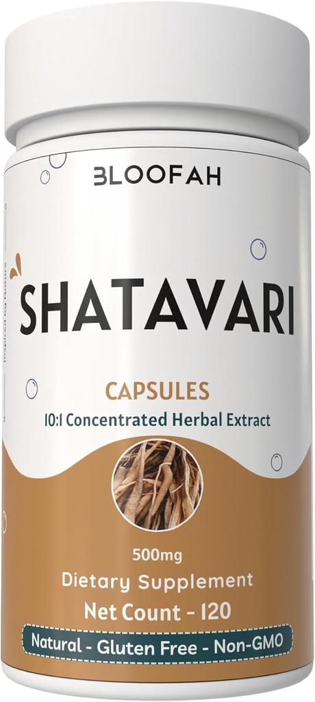 Shatavari Capsules 500mg | 10:1 Özünə / Asparagus yarışmosus Kök Herbal Təhlükəsiz, Xüsusi Herbal Formula (120 Count)