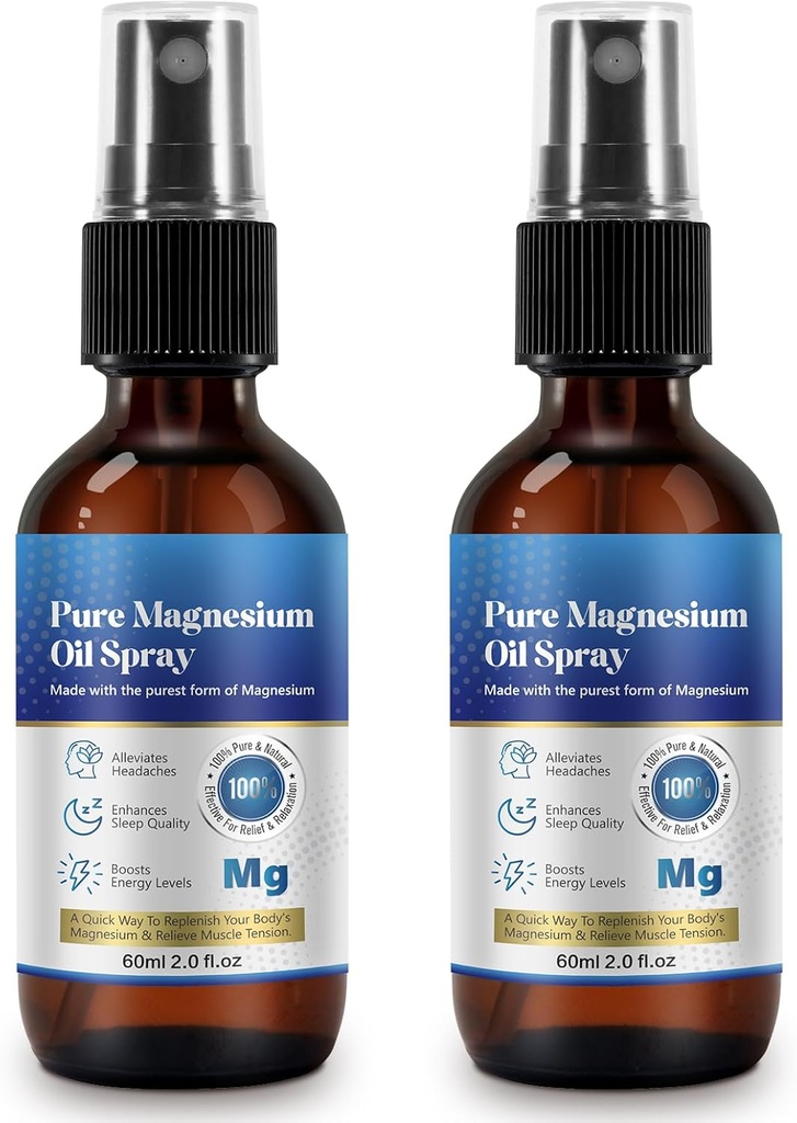 Generic 2 Fl Oz Magnesiumöljysumute - Pure & Orgaaninen - Korkea pitoisuus Magnesium - Ei-GMO, Gluteeniton - Helppo imeytyä - 2kpl