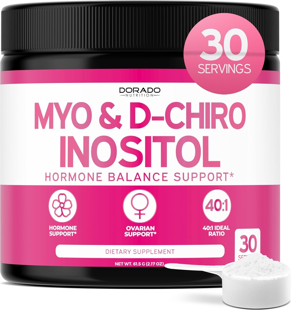 Myo-Inositol & D-Chiro Inositol 补充粉剂(2050mg per service Ideal:40:1 比率 Myo Inositol,30 日供应) 女性和奥华人健康荷尔蒙平衡 - 第三方测试,Vegan和美国制造