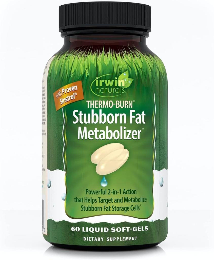 Irwin Naturals Thermo-Burn Stubborn Fat Metabolizer - 60 Liquid Soft-Gels - kombinerar Green Tea Extract (EGCG), MCT Oil & Caffeine - 20 portioner