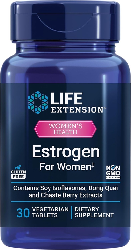 Life Extension Estrogen for Women, Helps Relieve hot Flashes and Night Sweats, Soy isoflavones, Norway Spruce Extract, chasteberry, Hormona-Free, Gluten Free, Non-GMO, Vegetarian, 30 Tablet