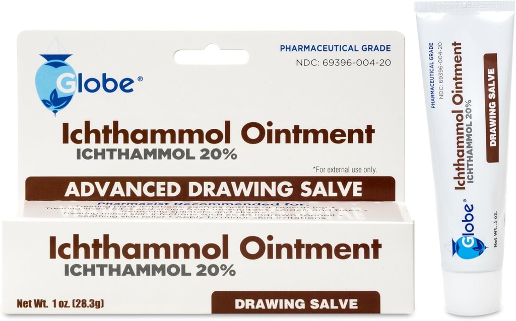 环球Ichthammol Ointment 20% (Drawing Salve) 1 OZ - 苏打皮肤救济,治疗艾切马,艾克奈,博伊尔斯,斯普林特斯,蜜蜂尖 - 最大强度