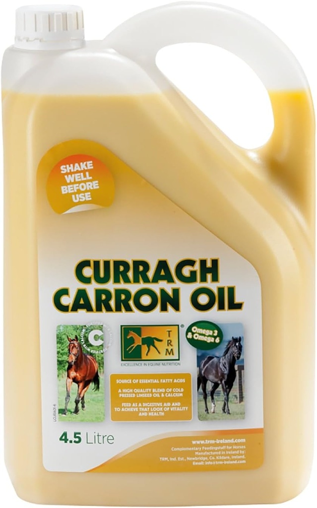 TRM Curragh Carron Flaxseed Oil Digestive Horse Supplement for a Shiny Coat | Fonte de Omega 3 & 6 | Mellora a condición de peso, pel e coiro - 152 fl oz / 1.2 US gal (4.5 Liter) - 152 fl oz (1.2 US gal)