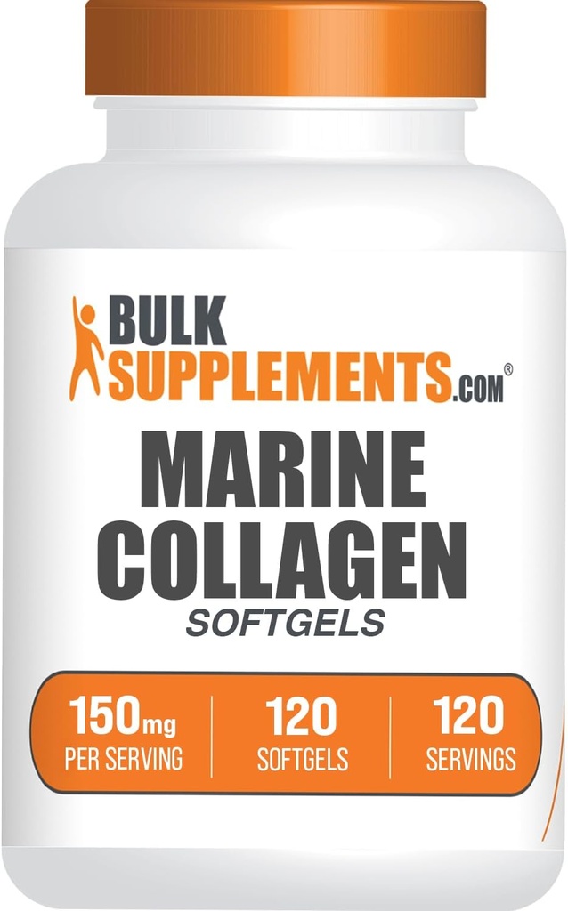 BulkSupplements.com Marine Collagen Softgels - Collagen Supplement, Collagen for Women & Men, 150mg Collagen - Gluten Free, 1 Softgel per Serve, 120 Count (1eko paketea)