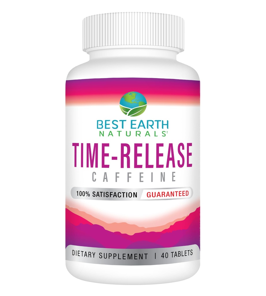 Best Earth Naturals Time Release Caffeine with L-Tyrosine, Vitamin B6, Vitamin B12, Thiamin & More - Energy Supplement for Women and Men - 40 Count