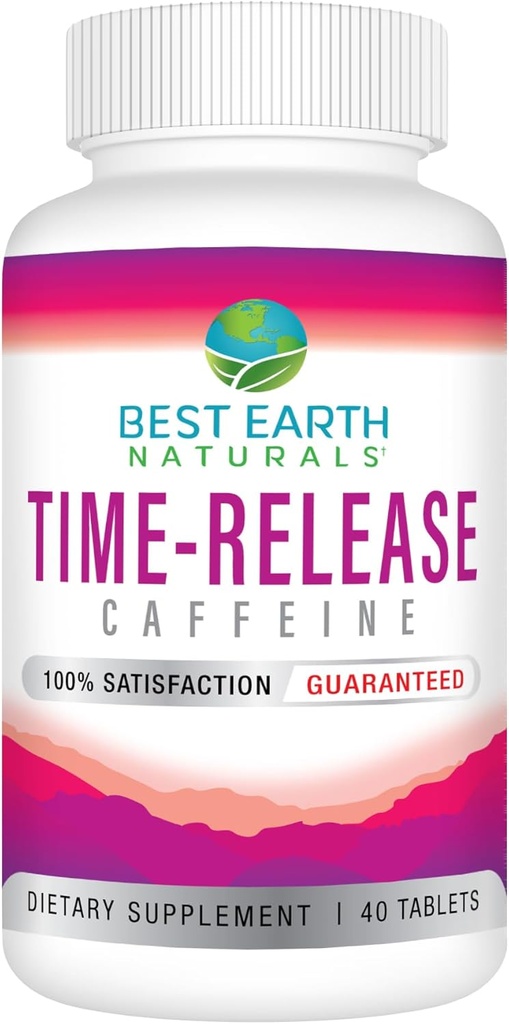 Migliori naturali terrestri Time Release Caffeina con L-Tirosina, Vitamina B6, Vitamina B12, Thiamin & More - Integratore energetico per le donne e gli uomini - 40 Conte