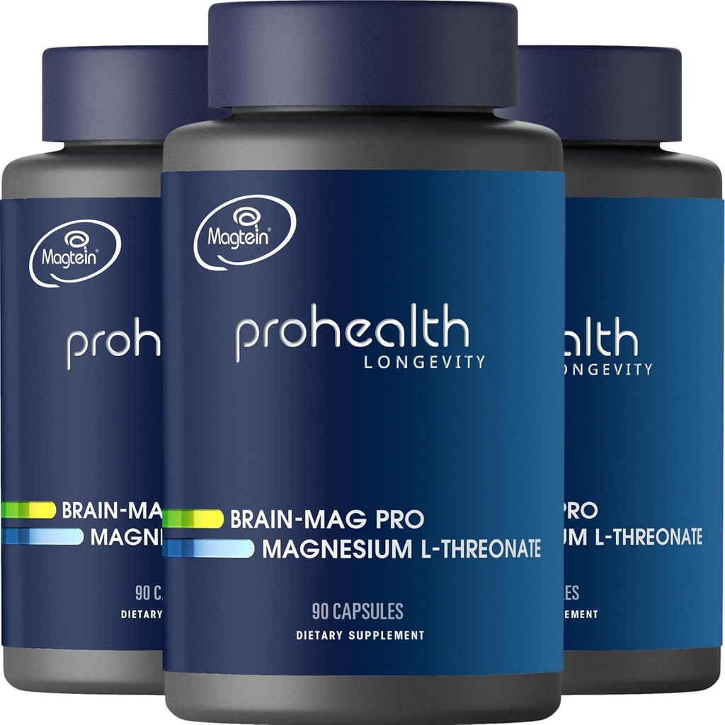 Magnesium L-treonat Supplement (Magtein), 90 Kapsler | Klinisk støttet for hjernehelse | Optimere læring, minne og fokus | 3. part testet (3 pakke)