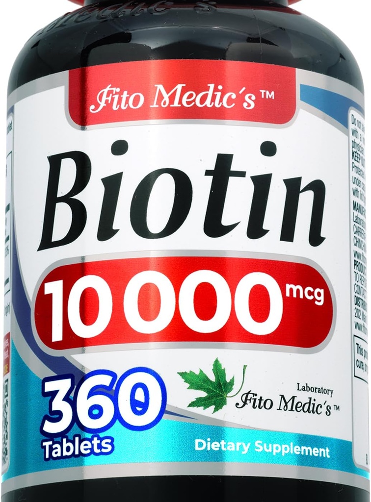 Laboratorio FITO MEDIC | biotina 10000mcg |360 pestana | biotina | Suplemento | biotina | vitaminas | biotina | pílulas de biotina | biotina para o Cabello | tabletas de biotina | Ultra alta absorción.