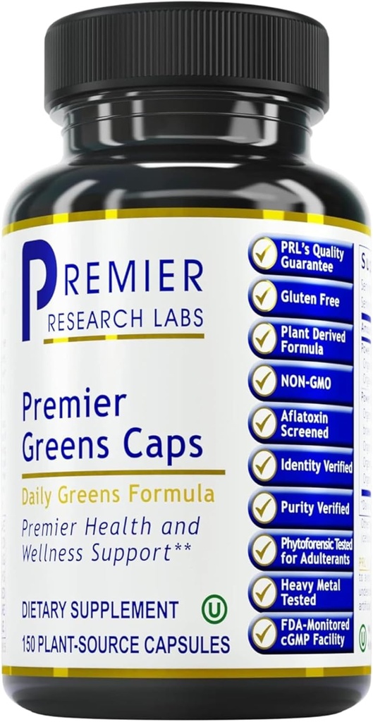 Premier Research Labs Greens Capsules - Super Greens Kapsul, Suplemen Hijau, Super Greens Pills for Wellness, Veggie Pills with Leafy Greens, Kale, Chlorella - 150 Vegetarian Capsules