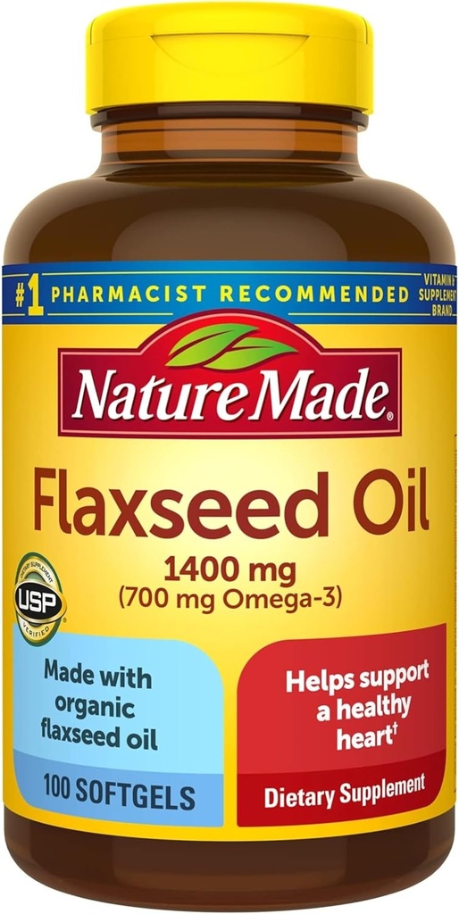 Nature Made Organic Flaxseed Oil 1,400 mg - Omega-3-6-9 for Heart Health - 300 Count (Pack of 1)