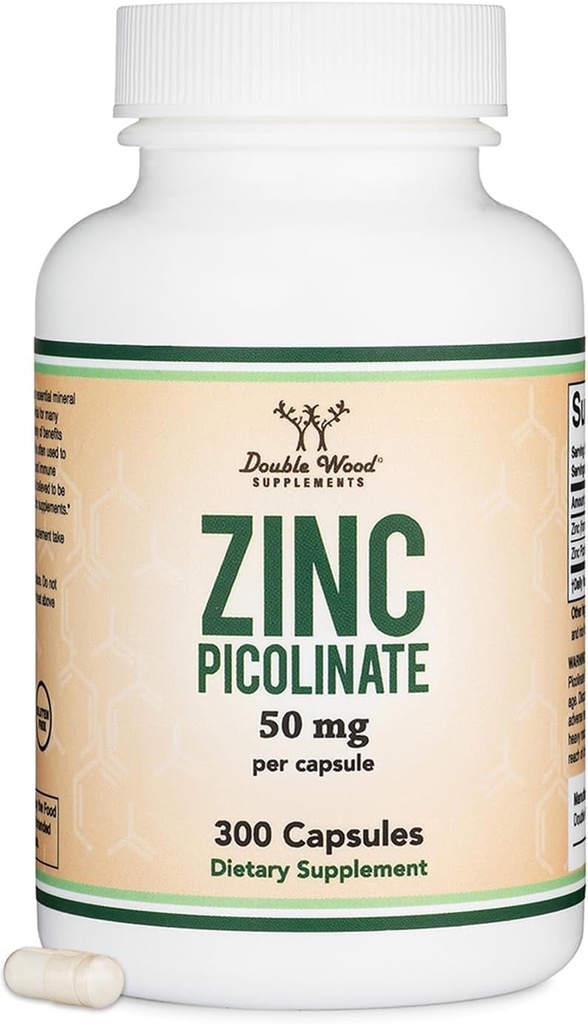 Zink Picolinate 50mg, 300 kapslar (Immune Support) Non-GMO, Gluten Free (300 Day Supply) av Double Wood Supplements