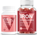 Vegan Iron Gummies Strawberry Plus Iron Bisglycinate 30MG | Vegan Iron Supplement Support för blod hälsosam och daglig energi för vuxna och barn - 90 greve + 60 greve