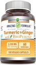 Amazing Formulas Turmeric Curcumin " Ginger with BioPerine 2250 mg Per Serving Veggie Capsules ) Non-GMO ) Gluten Free ) Made in USA ) Ideal for Vegetarians (180 count)