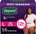 Depend Night Defense Adult Diapers, Incontinence & Postpartum Bladder Leak Underwear för kvinnor, Disposable, Overnight, Large, Blush, 56 Count (4 Packs of 14), Packaging May Vary