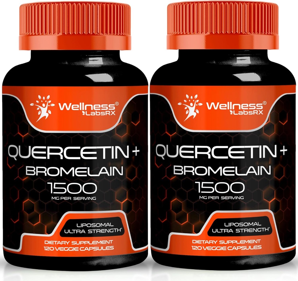 Quercetin עם תוסף Bromelain - 1500mg - Immune Support and Heart Health קפסולות עבור גברים ונשים, תוספי Quercetin עוזרים תמיכה משותפת & מערכת הנשימה בריאה - 120 הרוזן (2 Pack)