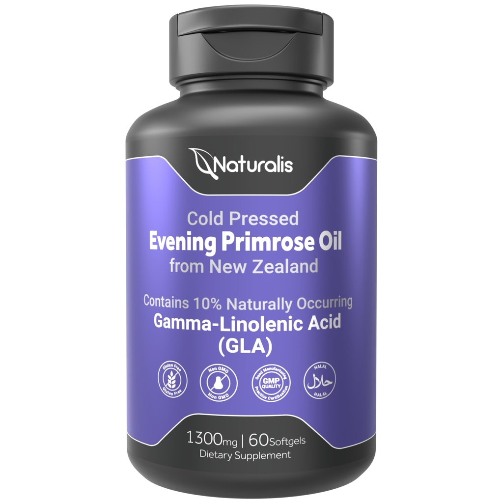 Naturalis Evening Primrose Oil (1300mg) | Natural from New Zealand | Non-GMO, Soy & Gluten Free, Zero Filler | 60 Softgels