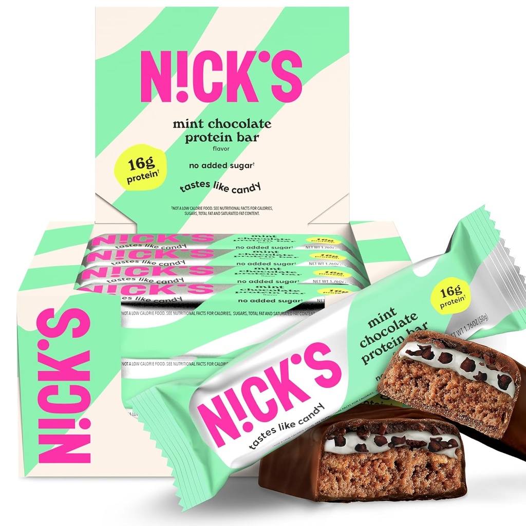 Nick 's Mint Chocolate Protein Bars – 12-Count Box | 고단백, 저 칼로리, 저탄소, 케토 친화적, 설탕 없음
