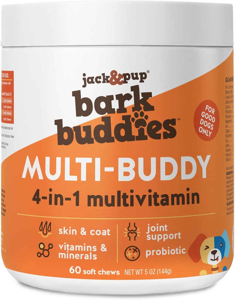 Jack&Pup Dog Vitaminleri ve Köpekler için Çokvitaminler - Bark Buddies Multi-Buddy Dog Multivitamins Chewable Soft Chews Puppys ve Supplements - (60ct) Vitaminler ve Tamamlar - (60ct)