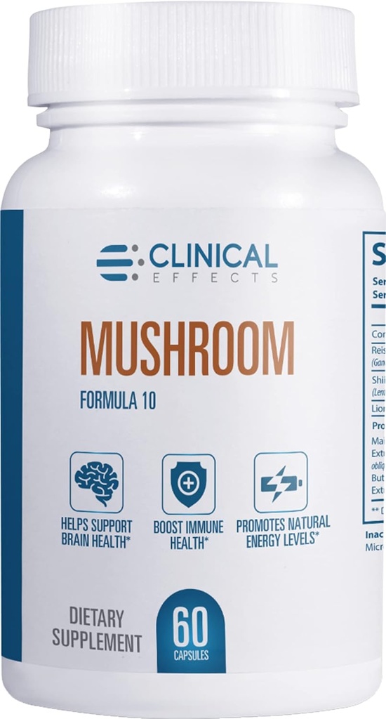 Kliniske effekter Mushroom Formula 10 - Naturlig Mushroom Supplement for Focus, Mood og Brain Booster Support - Nootropic Supplement og immunstøtte - 60 Veggie Capsules - laget i USA