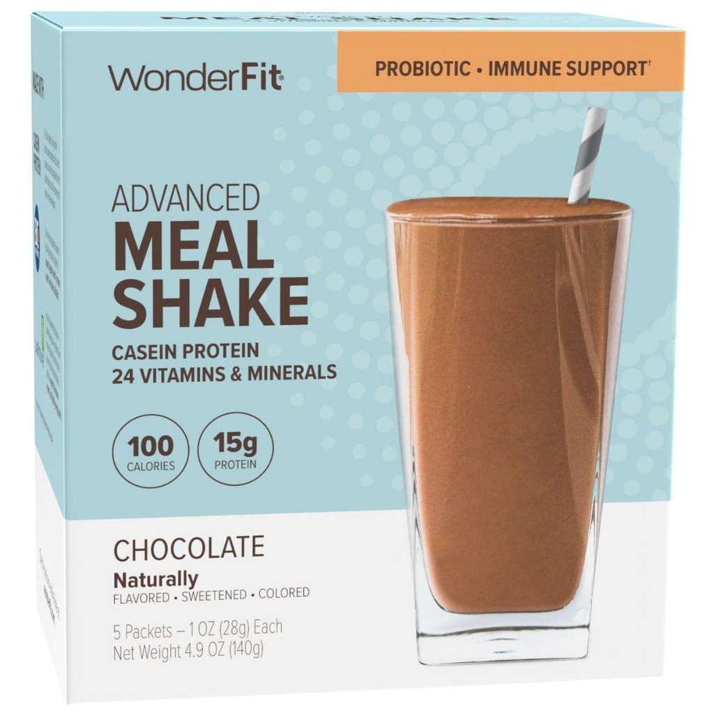 WonderFit By WonderSlim Protein Replacement Shake, Chocolate, Probiotic & Imune Dukung, Gluten Free (5ct)