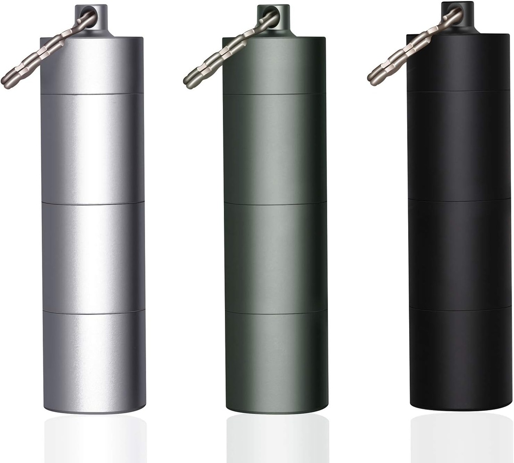 3 Iepakojumi Pārnēsājams Keychain Pill Holder Case, EFFIET 3 Iedalījumi Metāla kabatiņas Ārkārtas Pill Konteiners Dispenser Box Outdoor Medicine Pudeles Tin ikdienas piegādes (vienkāršā krāsa)