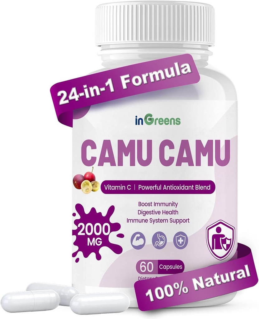 Camu Camu orgánica Capsules 2000mg ← High Natural Vitamin C, Powerful Antioxidant Blend ← 60 cápsulas, non-GMO, Gluten-Free, Immune Support &amp; Skin Health