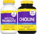 InnovixLabs Choline & Multi Probiotic Bundle Choline Bitartrat 550 mg (100 kapsler) Multi Strain Probiotika (60 kapsler). Støtter hukommelse, humør, hjernens helse og økt kognitiv.*