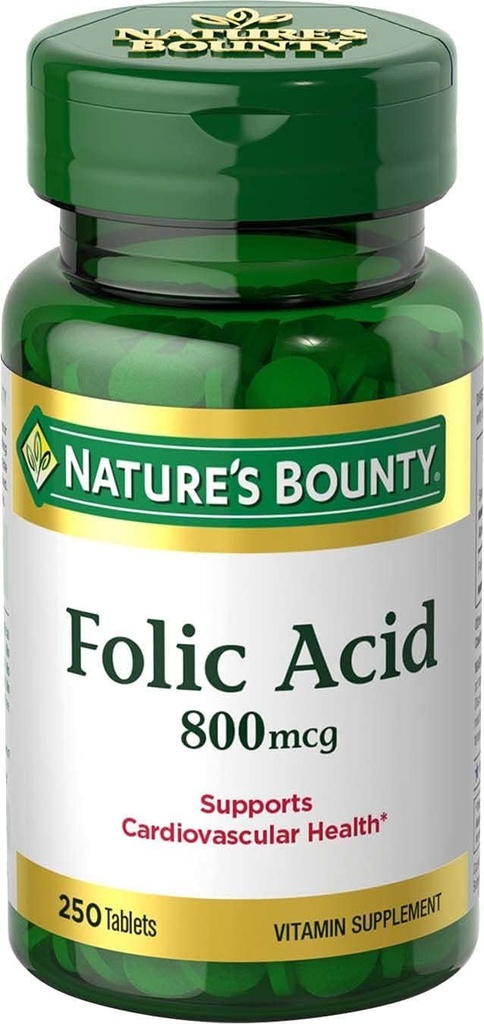 Nature 's Bounty Folic Acid 800 mcg Vitamin Supplement Maximální síla - 250 tablet, balení po 2 ks