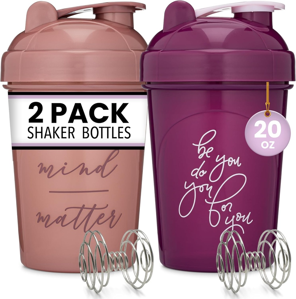 GOMOYO 2- Pack 20- Ounce Protein Shaker Flaske (Plum & Rose) # 124; BPA Gratis, Opvaskemaskine Safe Shaker Cups med bevægelige Quotes til Gym, Løbetræning, træningstillæg