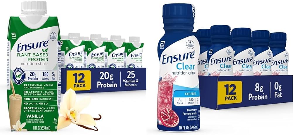 Zorg ervoor dat 100% plantaardige Vegan eiwit voeding Shakes met 20g Fava Bean en Pea Protein, Vanille & Zorg voor vloeibare heldere voeding Drank, 0g vet, 8g eiwit, Blueberry Granaatappel, 10 Fl Oz