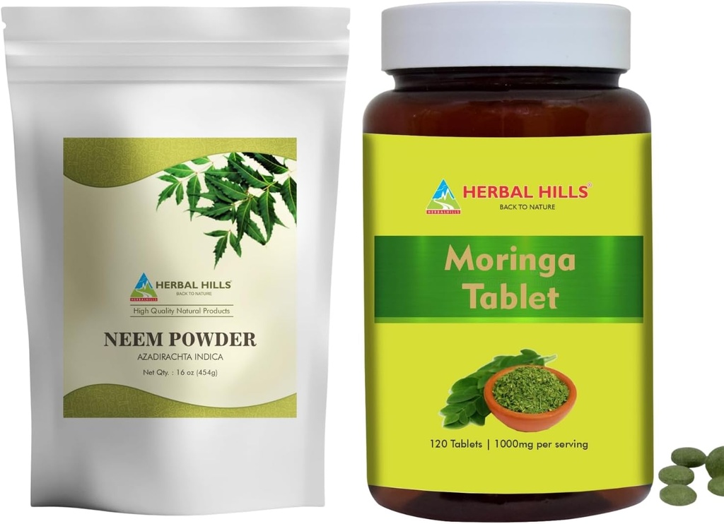 BERBAL HILLS Neem Leaf Powder and Moringa Tablets Shigru Pack of 2 Combo