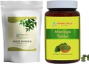HERBAL HILLS Neem Leaf Powder dan Moringa Tablets Shigru Pack dari 2 Combo