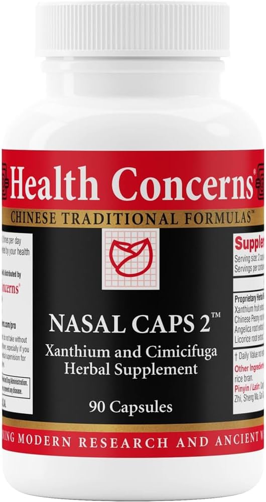 Health Concerns Nasal Caps 2 - Sinus & Nasal Support Supplement - Orrdugulás és Sinus Pressure Support - Hagyományos kínai formula Xanthiummal, & Cimicifuga - 90 kapszula